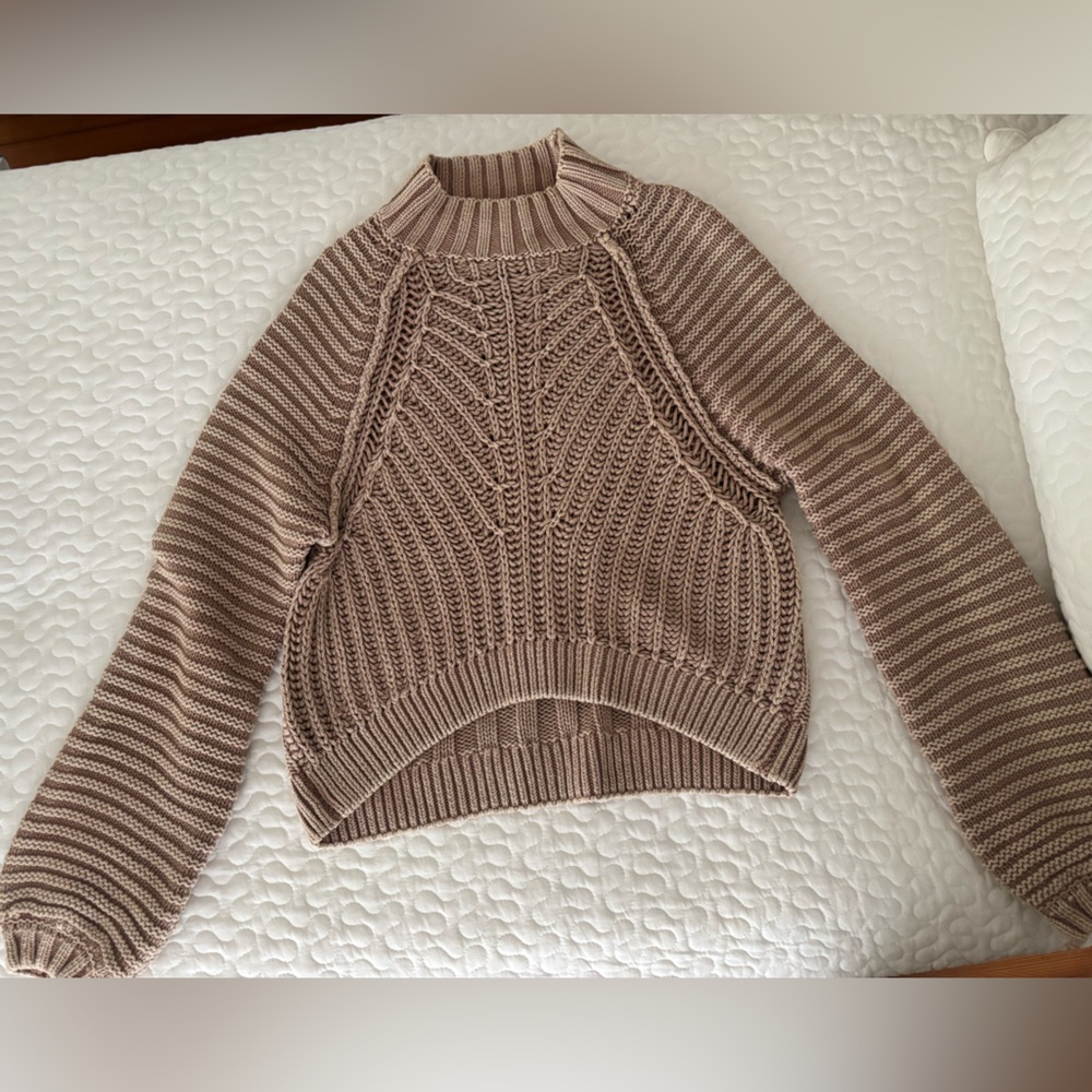 Free People Taupe Cable Knit Turtleneck Sweater